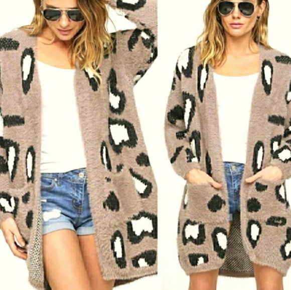 Boutique Sweaters - Leopard Print Cardigan Sweater